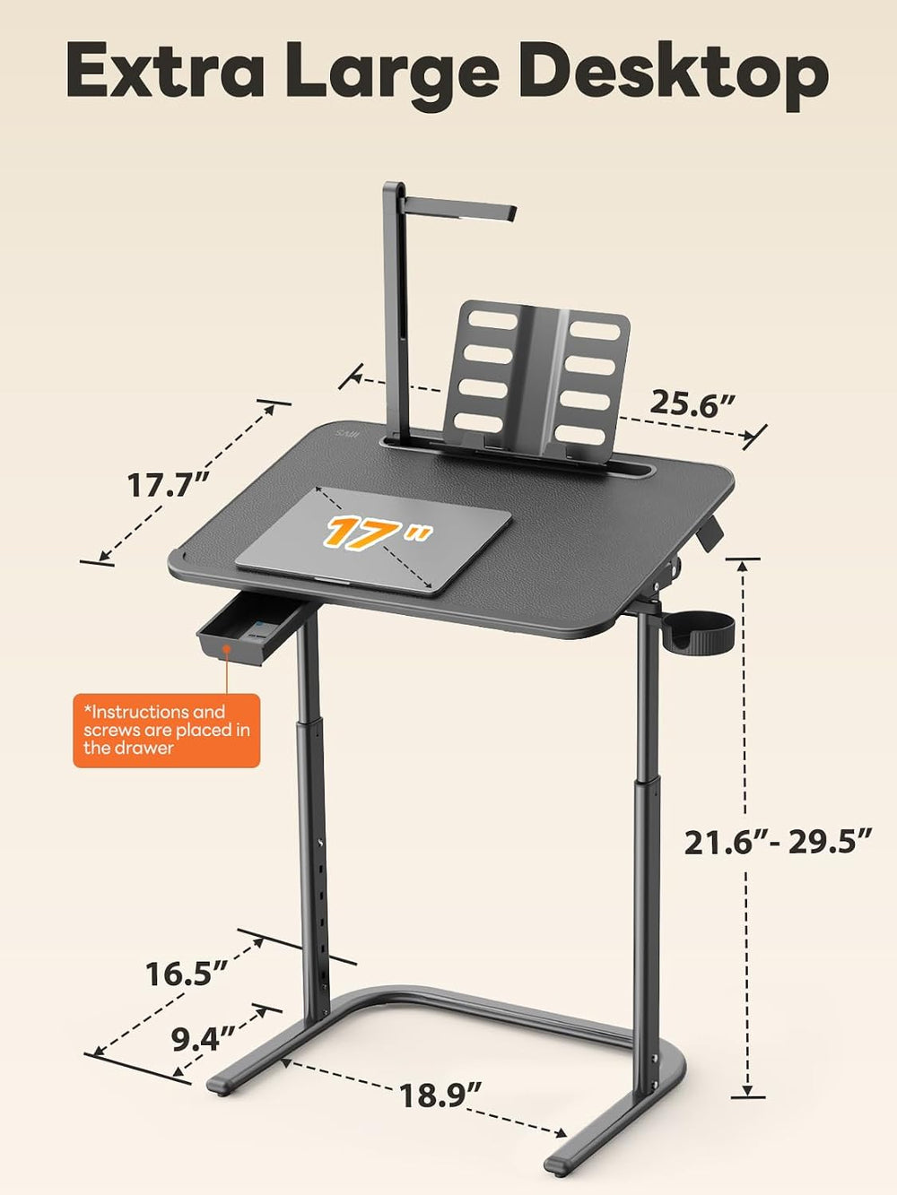 SAIJI XXL Extra Large Sturdy TV Tray Table, Laptop Desk for Couch