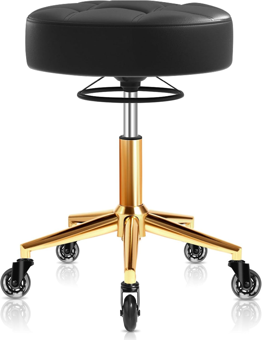 YEEZEE Rolling Stool Heavy Duty 450lb, Adjustable Stool with Wheels, Black