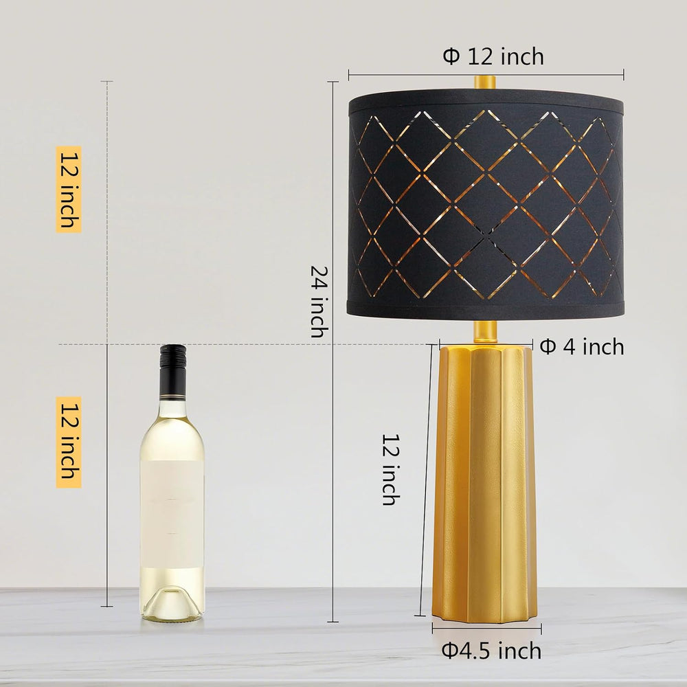 Set of 2 Modern Table Lamps for Living Room Bedroom, Gold Nightstand Resin La...
