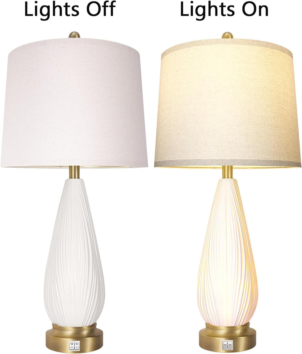 27.5" Translucent Ceramic Table Lamps Set of 2 with Night Light for Bedroom
