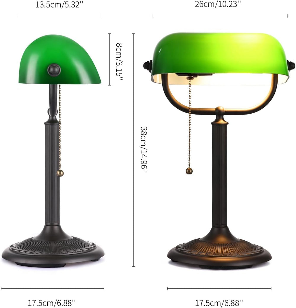 1-Minute Quick-Change Shade Antique Green Glass Bankers Desk Lamp