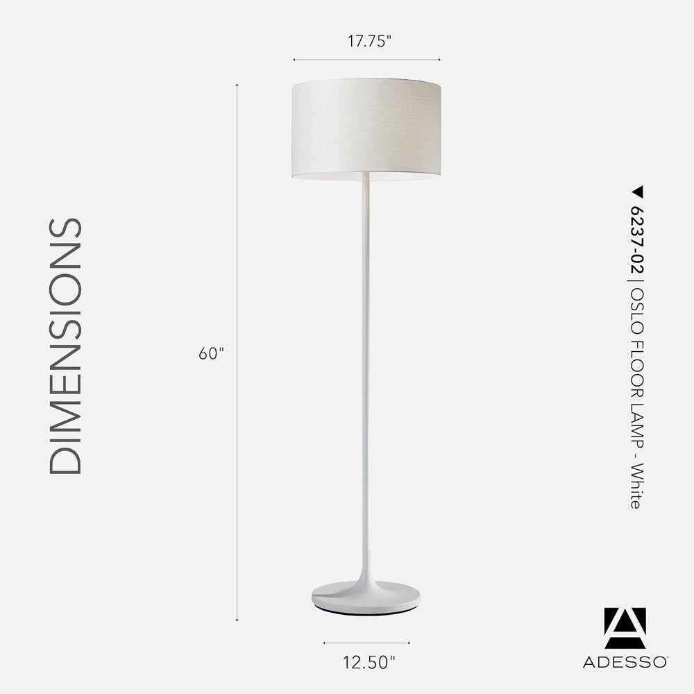 Adesso Floor Lamp, Matte White, Scratch-Proof, Corrosion Resistant, 60”