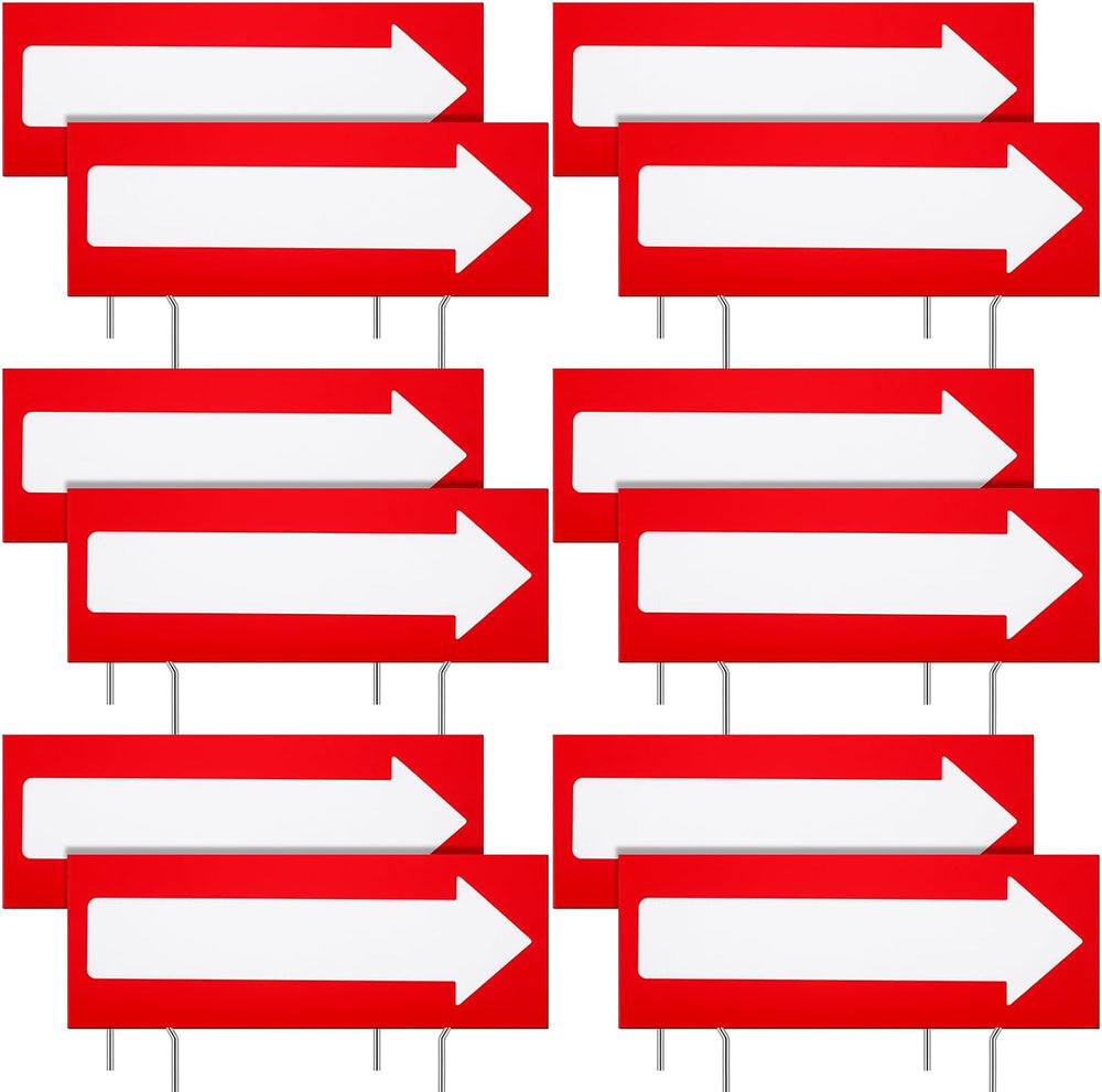 12 Pcs 17 x 6 Inch Arrow Yard Sign Red Corrugated Plastic This Way Decor Doub...