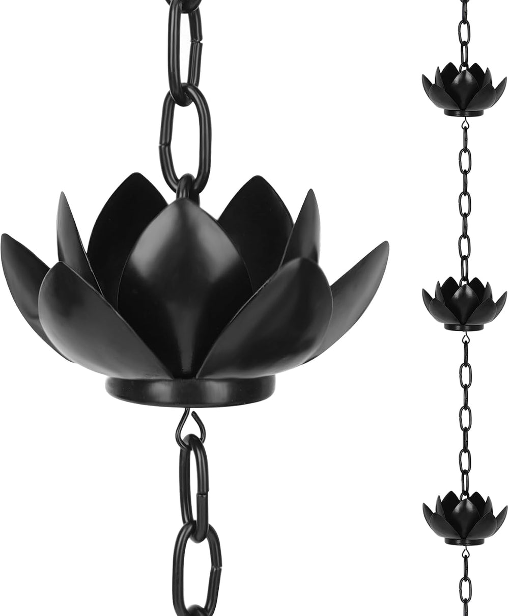 Rifachua 8.5ft Black Lotus Rain Chain for Gutter Downspout Outside