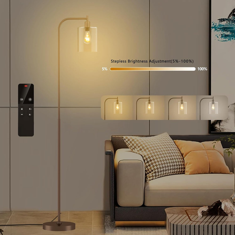 Wio-Mio Industrial Floor Lamp with Glass Shade, LED Bulbs Included
