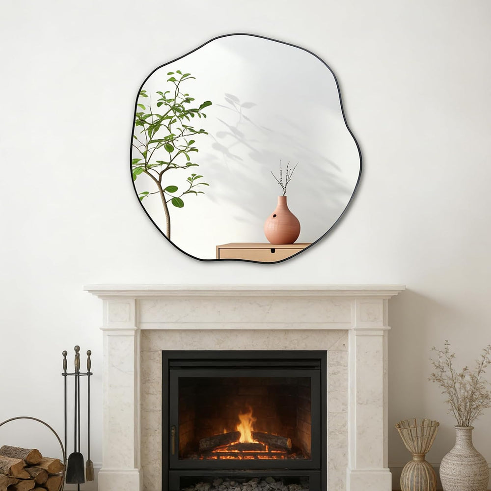 POZINO 35" Scalloped Wall Mirror, Irregular Shaped Frameless Mirror