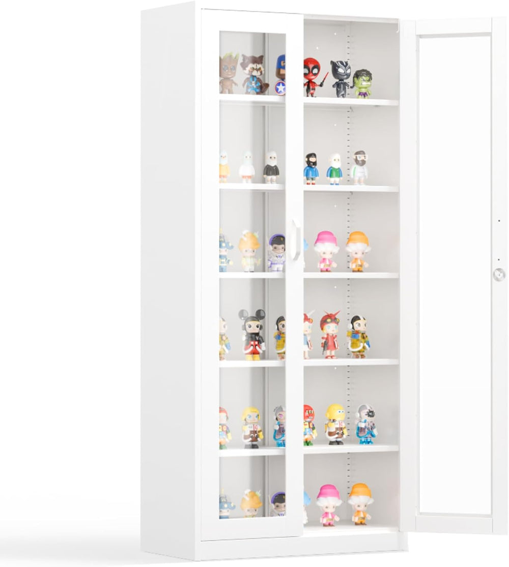 VINGLI Lockable Display Cabinet with Glass Doors & 5 Adjustable Shelves, ...