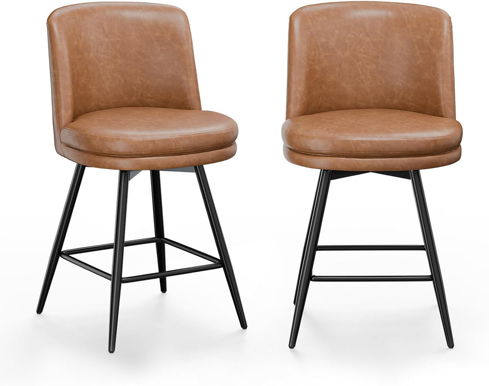 VINGLI 26" H Swivel Barstools Set of 2, PU Faux Leather Upholstered Coun...