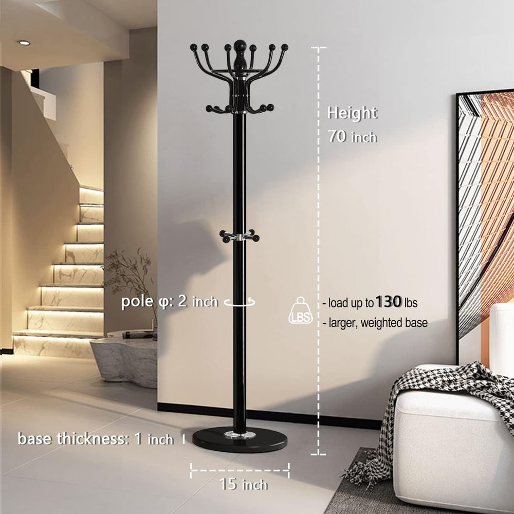 Kertnic Freestanding Coat Rack with 16 Hooks & Marble Base - Heavy Duty M...
