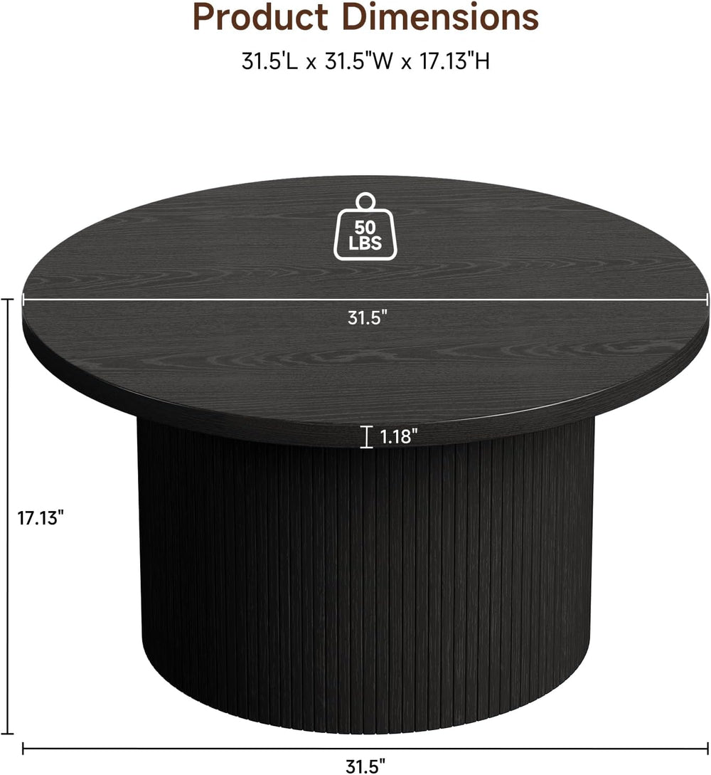 ComfyCorner 31.5" Round Coffee Table, Mid Century Modern Fluted Drum Table