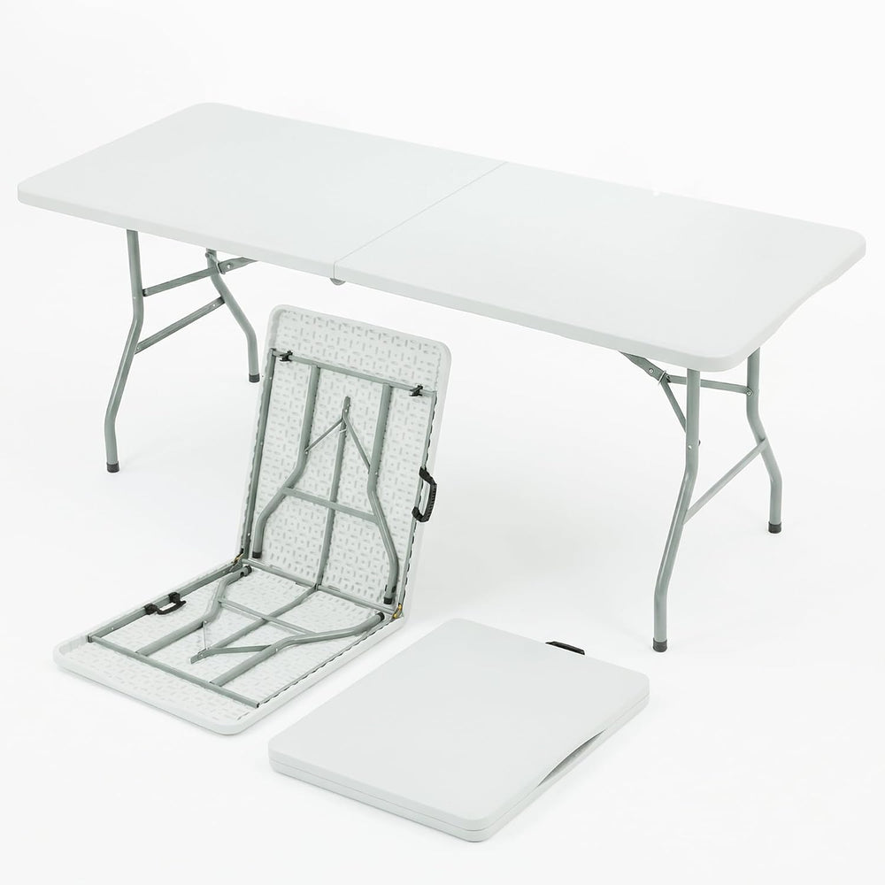 SEALAMB 6FT Portable Plastic Folding Table,Heavy Duty,Fold-in-Half,White