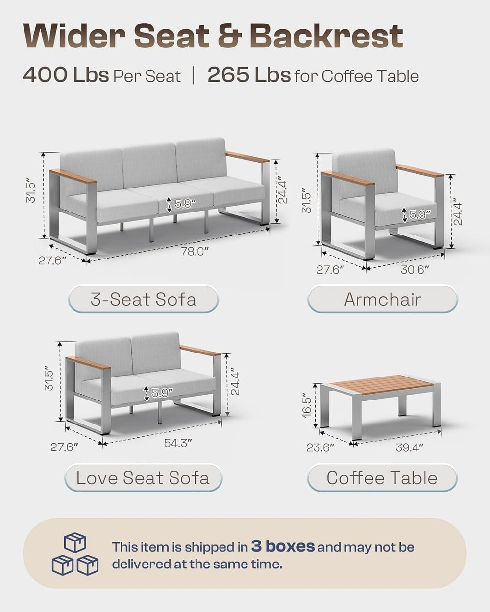 Outdoor Coffee Table, All-Weather Aluminum Patio Coffee Table with HDPS Table...