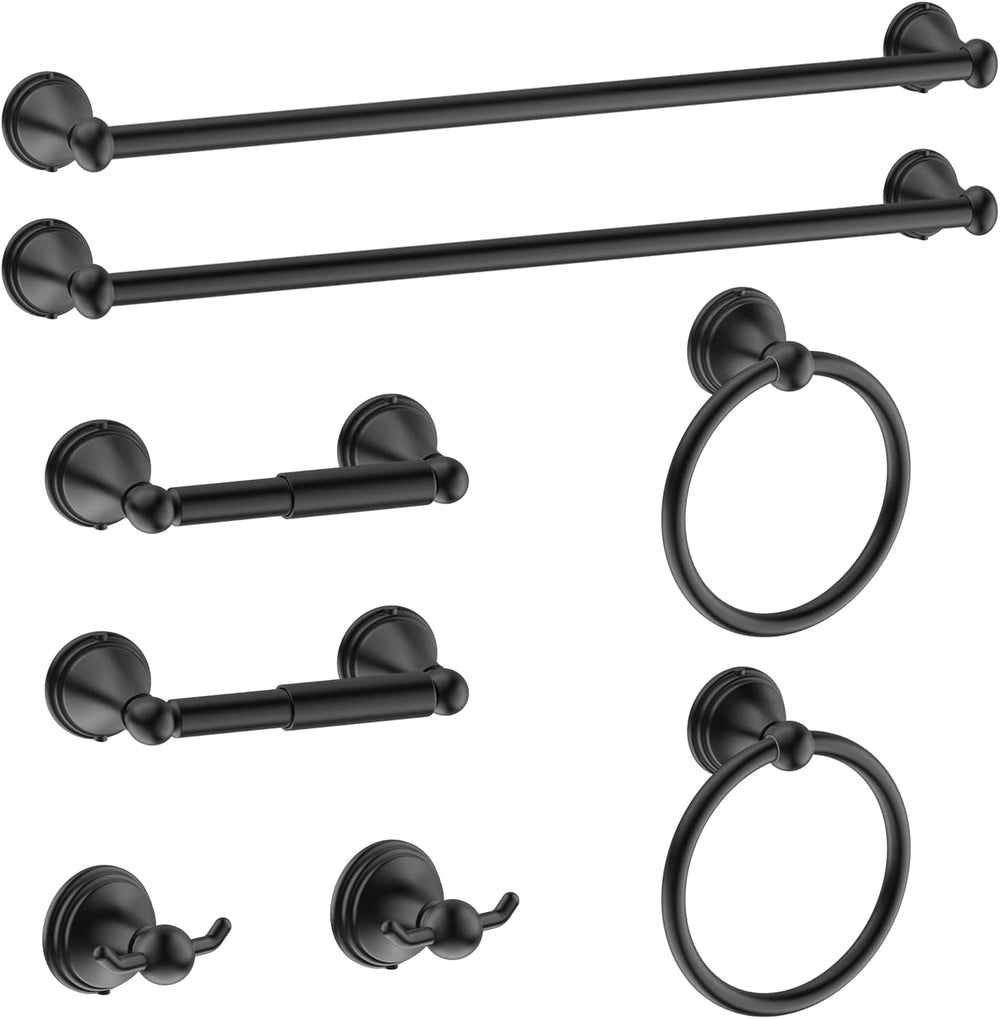 Newfun 8Pcs Matte Black Bathroom Accessories Set Towel Racks for Bathroom