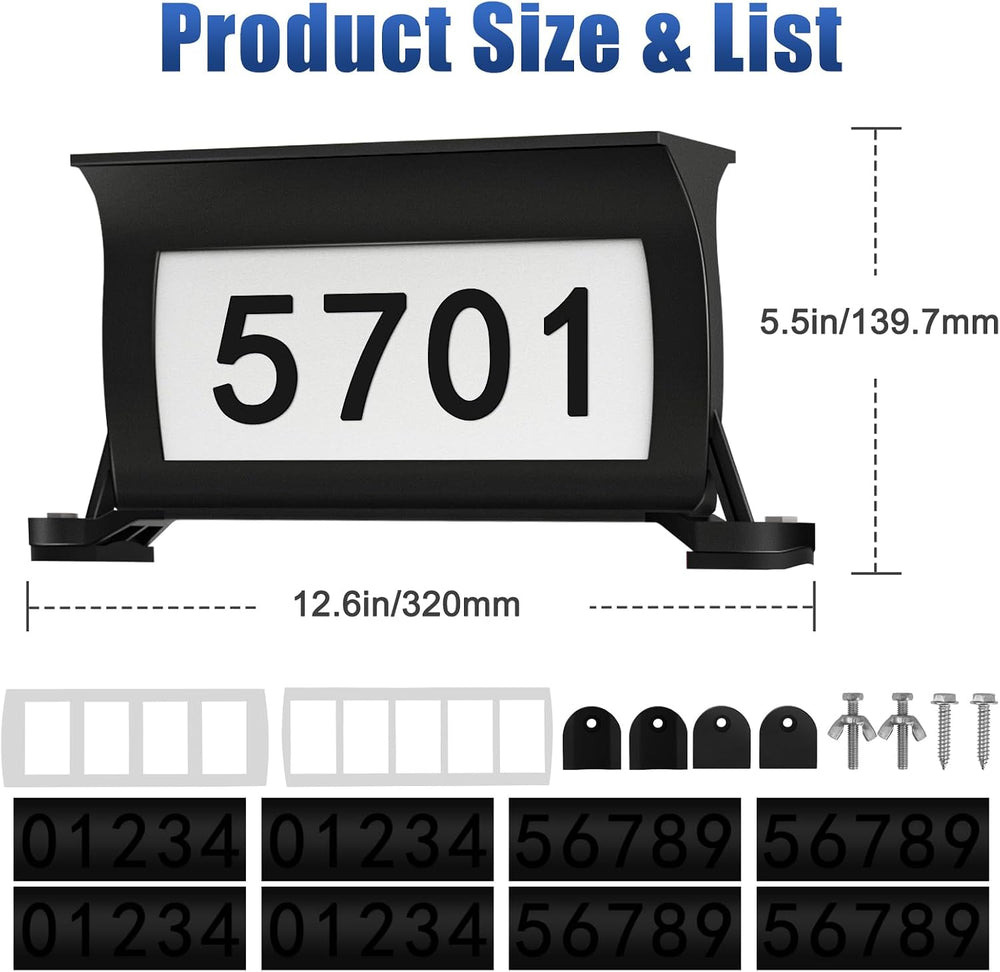 Solar Backlit Address Sign for Mailbox, House Number Plaque Double Side Illum...