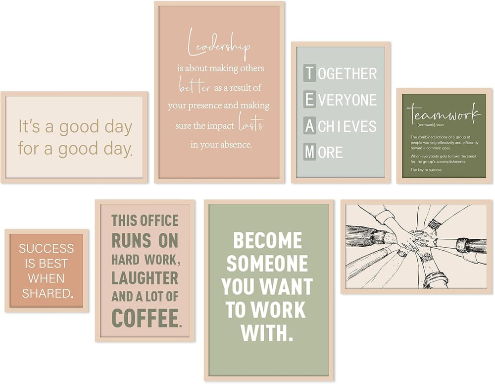 Faccito 8 Set Office Wall Decor, Wooden Framed Motivational Quotes Art
