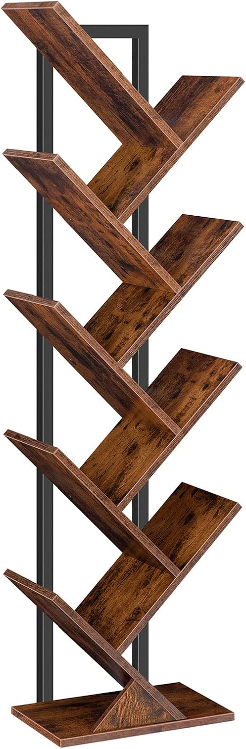 HOOBRO Tree Bookshelf, 9-Tier Bookcase Wooden Shelves, Floor Standing Storage...