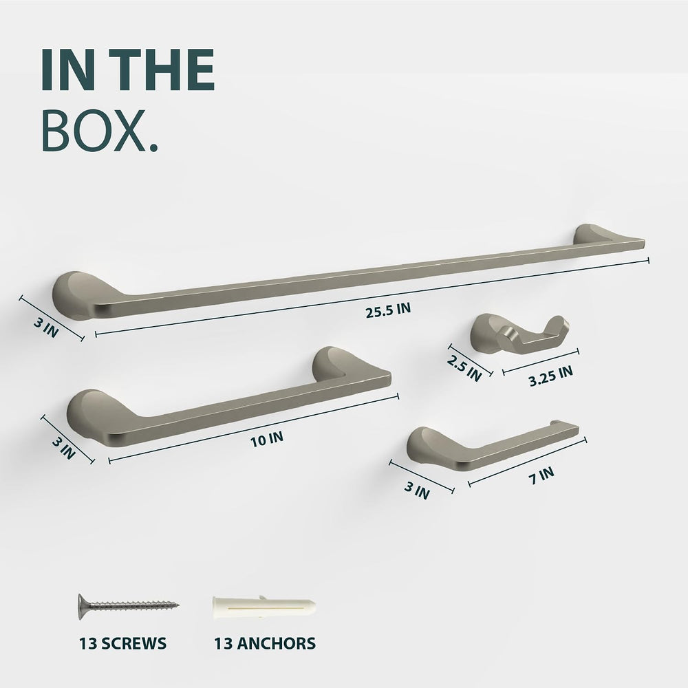 Mega Handles Bathroom Accessory Set Satin Nickel - 4-Piece, Towel Bar Set