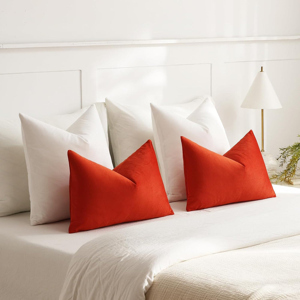 DEZENE Euro Sham Covers 26x26 Pure White: Pack of 2 Cozy Soft Velvet Square M...