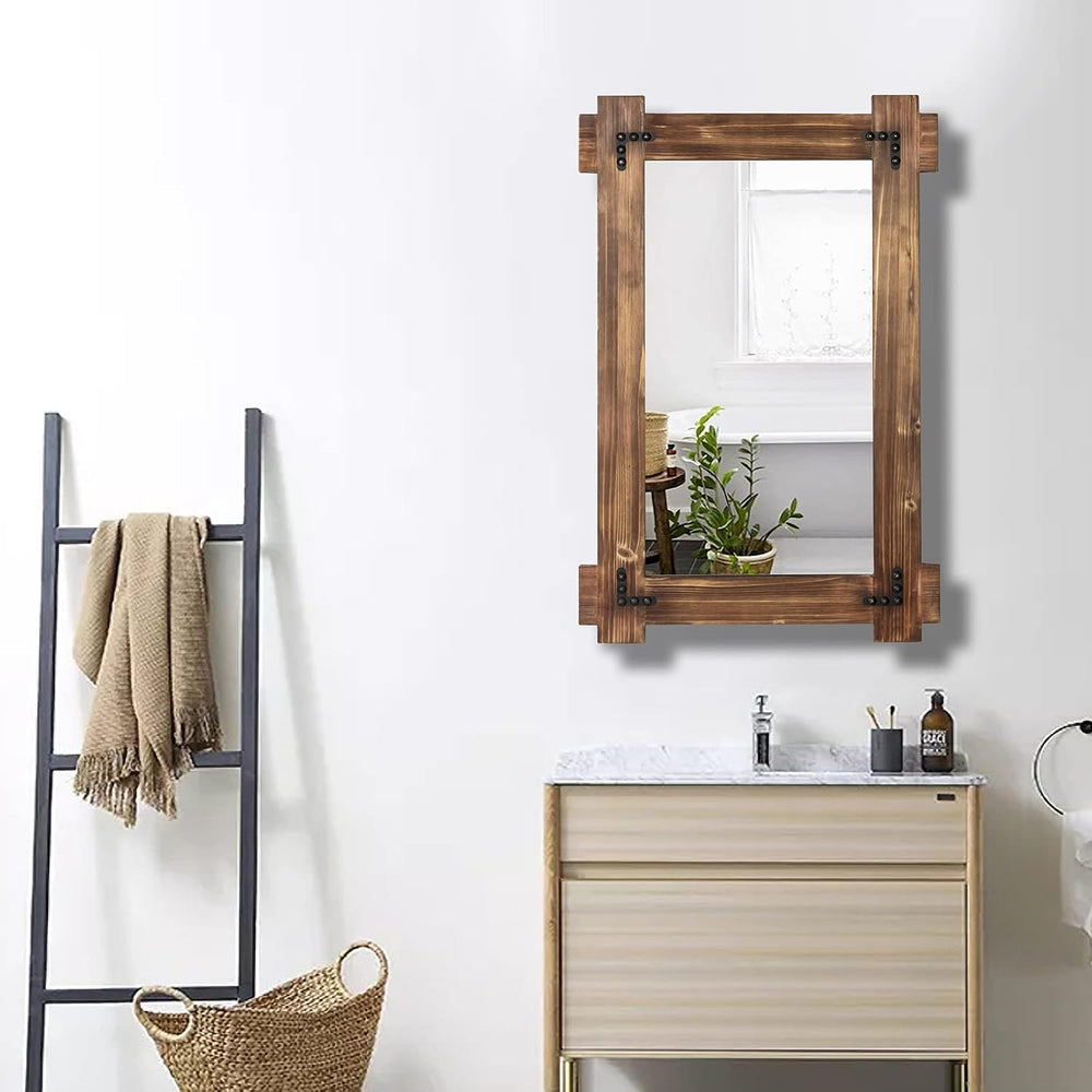MeMoreCool Rustic Wood Bathroom Mirror 30x20 Inch, Farmhouse Vanity Mirror