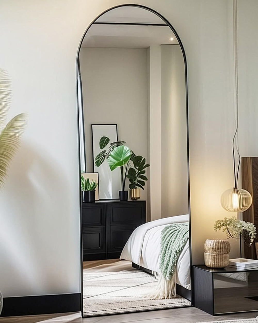 NEARBYSD 58"x18" Arched Full Length Floor Mirror, Black