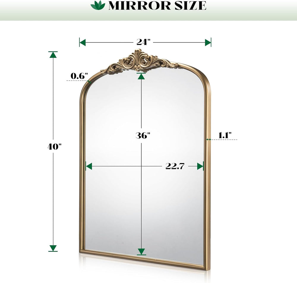 Antique Gold Arched Mirror, 24"x40" Bathroom Arched Wall Mirror