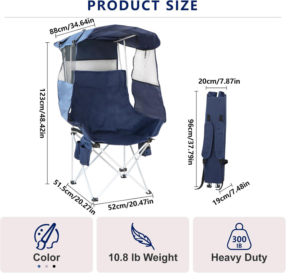 Folding Camping Chairs Canopy Outdoor: Sports Portable Beach Chair with Canop...