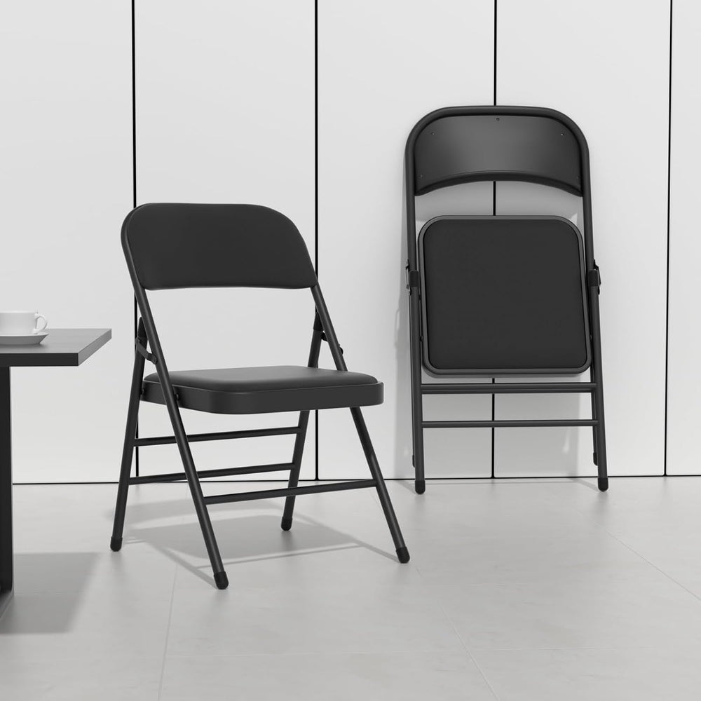 4 Pack Padded Folding Chairs with Fabric Cushion and Back, Charcoal Black