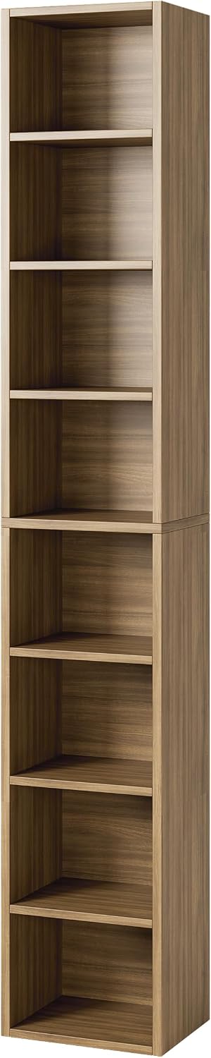 Bamjoy 71 Inches Tall Narrow Bookshelf, 8-Tier Slim CD DVD Media Shelf, Corne...