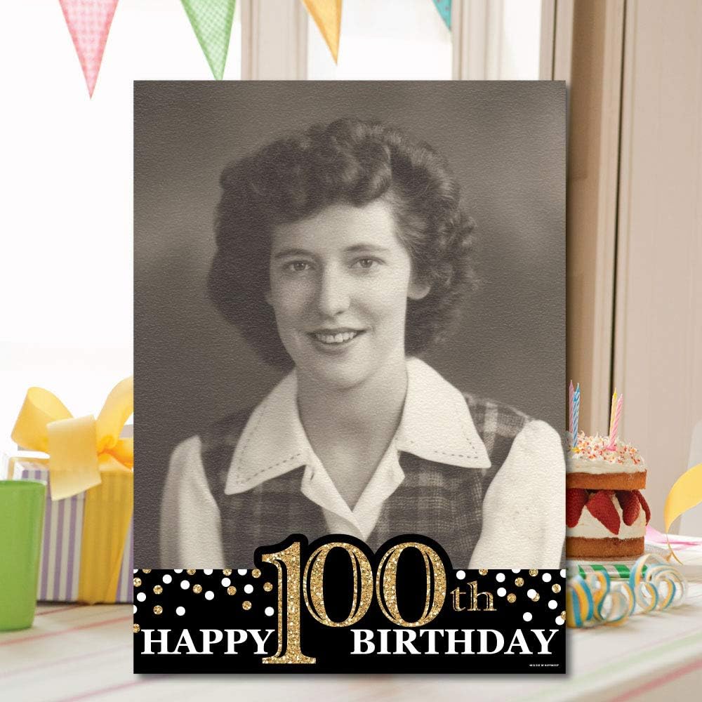 Big Dot of Happiness Custom Adult 100th Birthday Gold Photo Yard Sign - 17&qu...