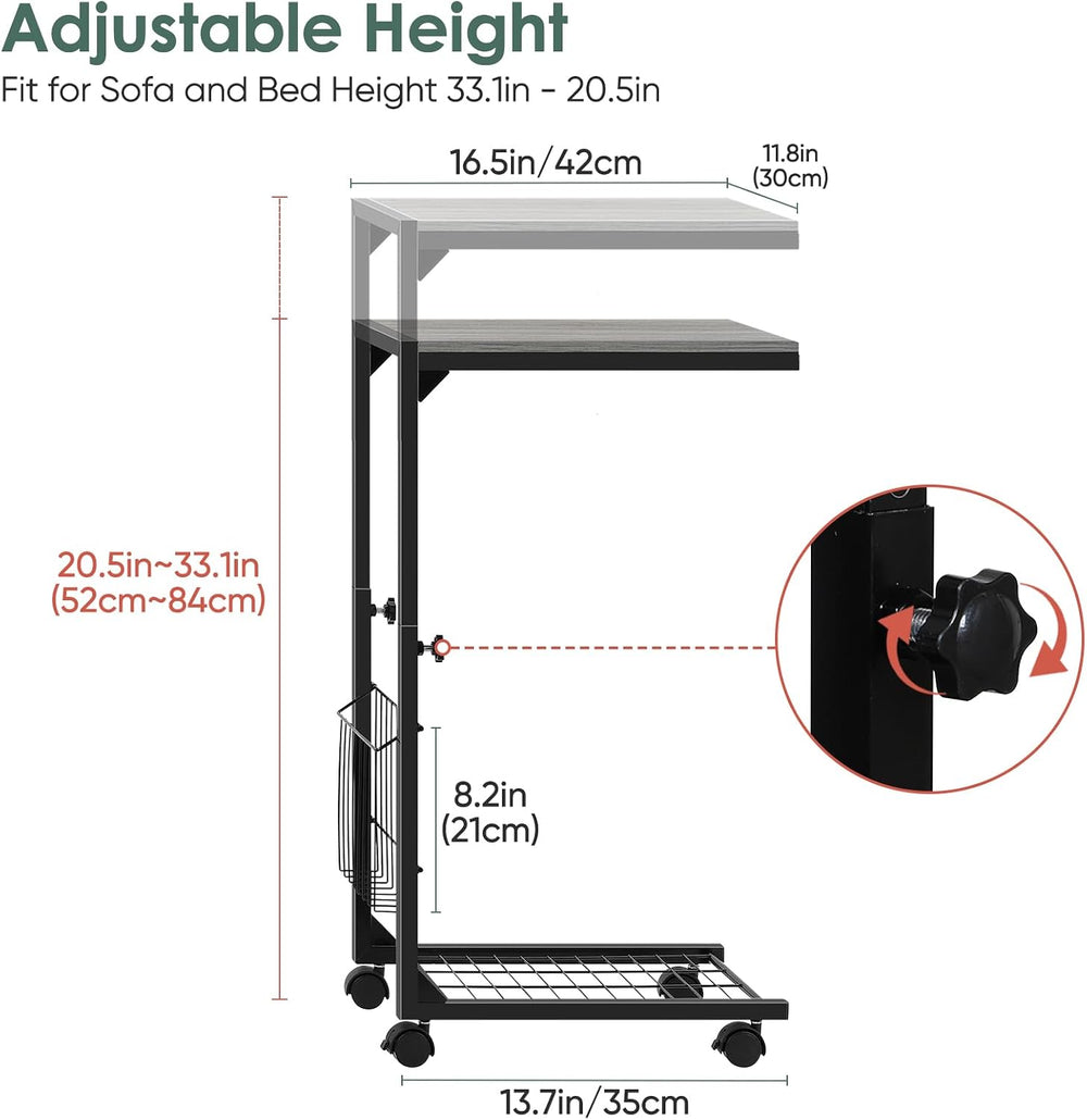 C Shaped End Table with Wheels
