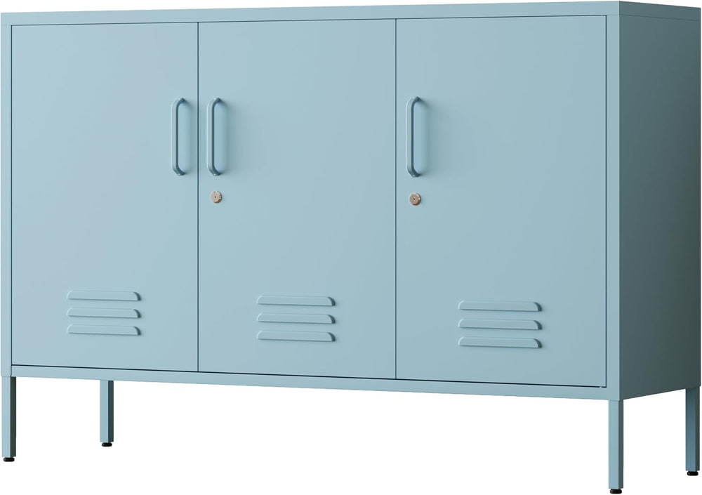 47.3" Wide Blue 3-Door Lockable Metal Storage Cabinet, Heavy-Duty Multip...