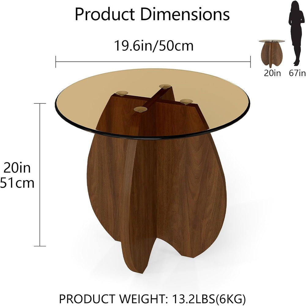 Shell-Shaped Coffee & Side Table with MDF Frame & Amber Tempered Glas...