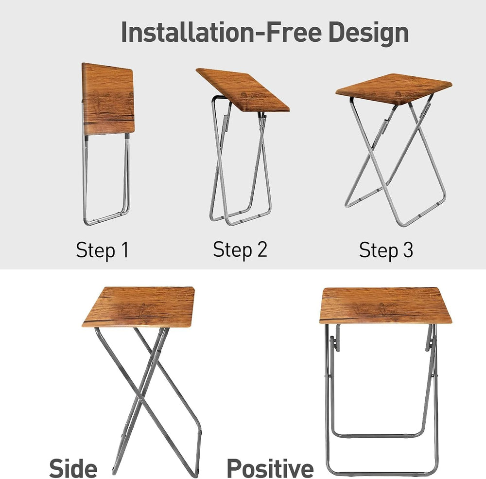 Folding TV Tray Table Set of 2, TV Dinner Table(Yellow Brown, 2PCS)