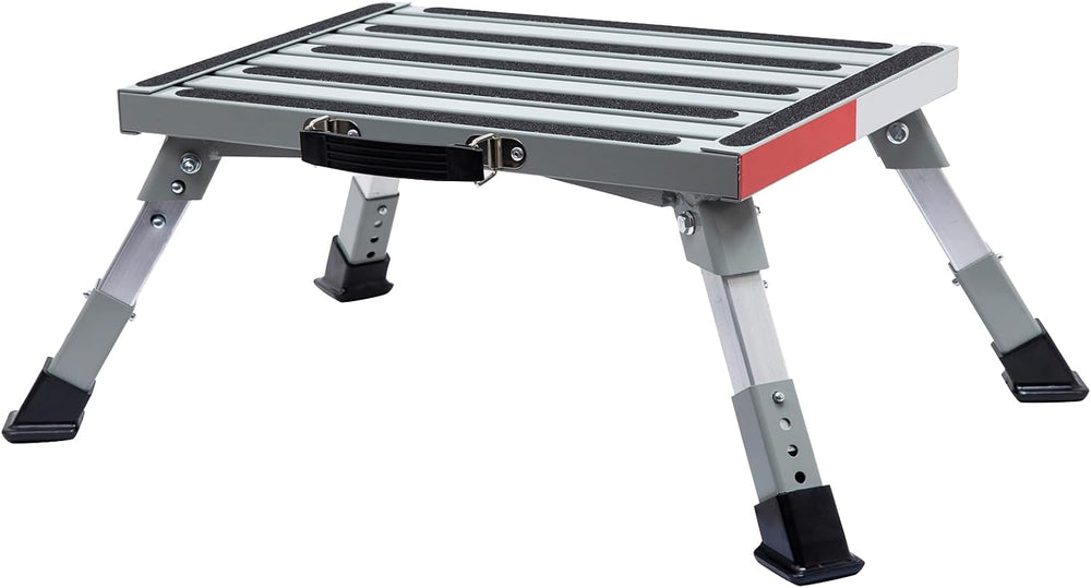 Homeon Wheels Adjustable Iron RV Step Stool, Folding Non-Slip Platform