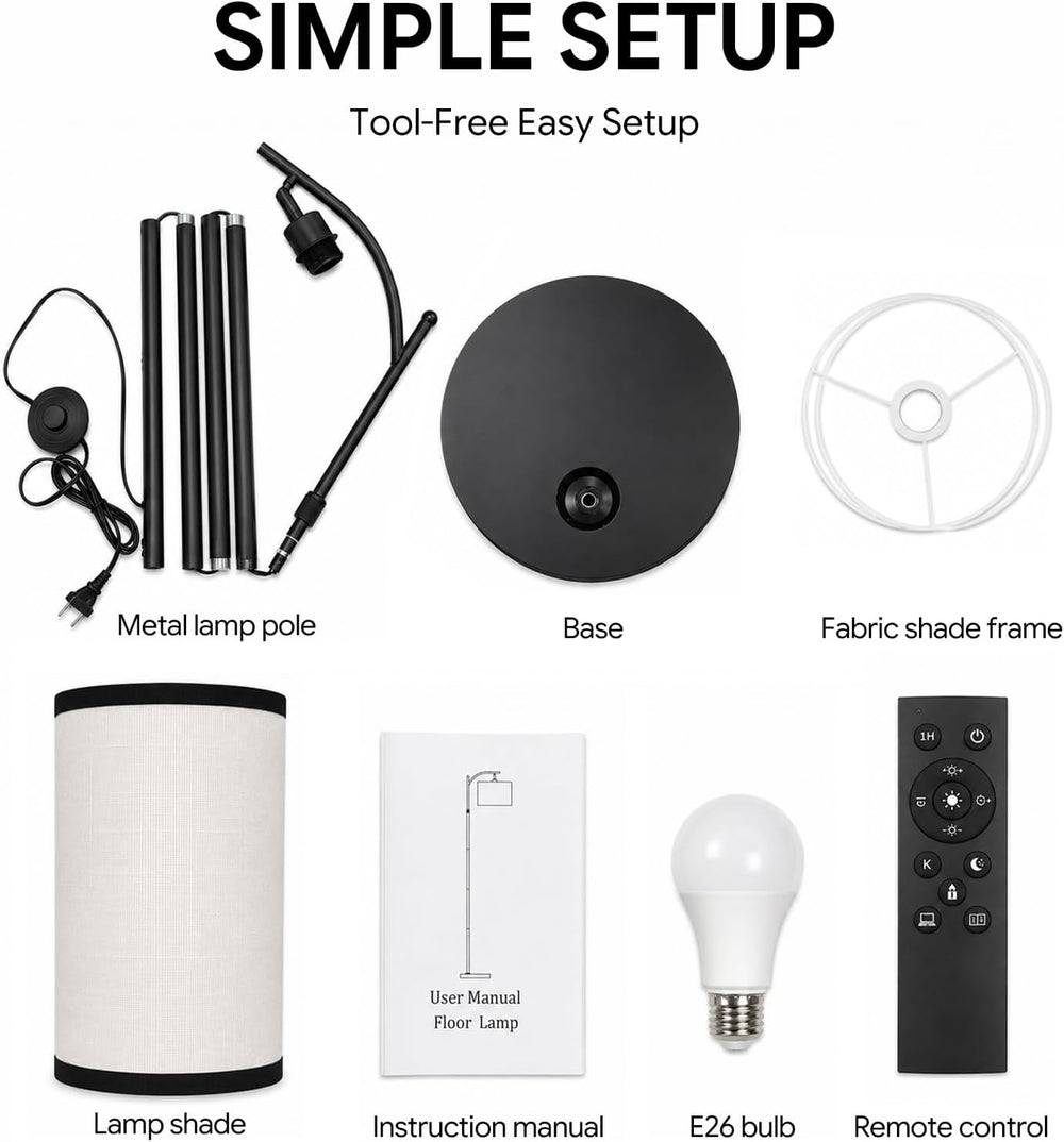 BySea Dimmable Arc Floor Lamp, Adjustable Over Couch Lamp, Remote Control