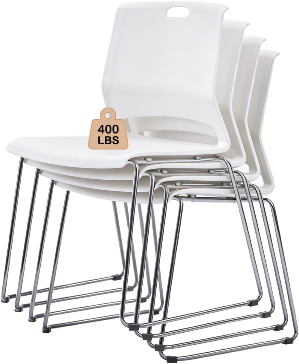 Stackable Chairs Set of 4 for Break Waiting Room Conference Church, White