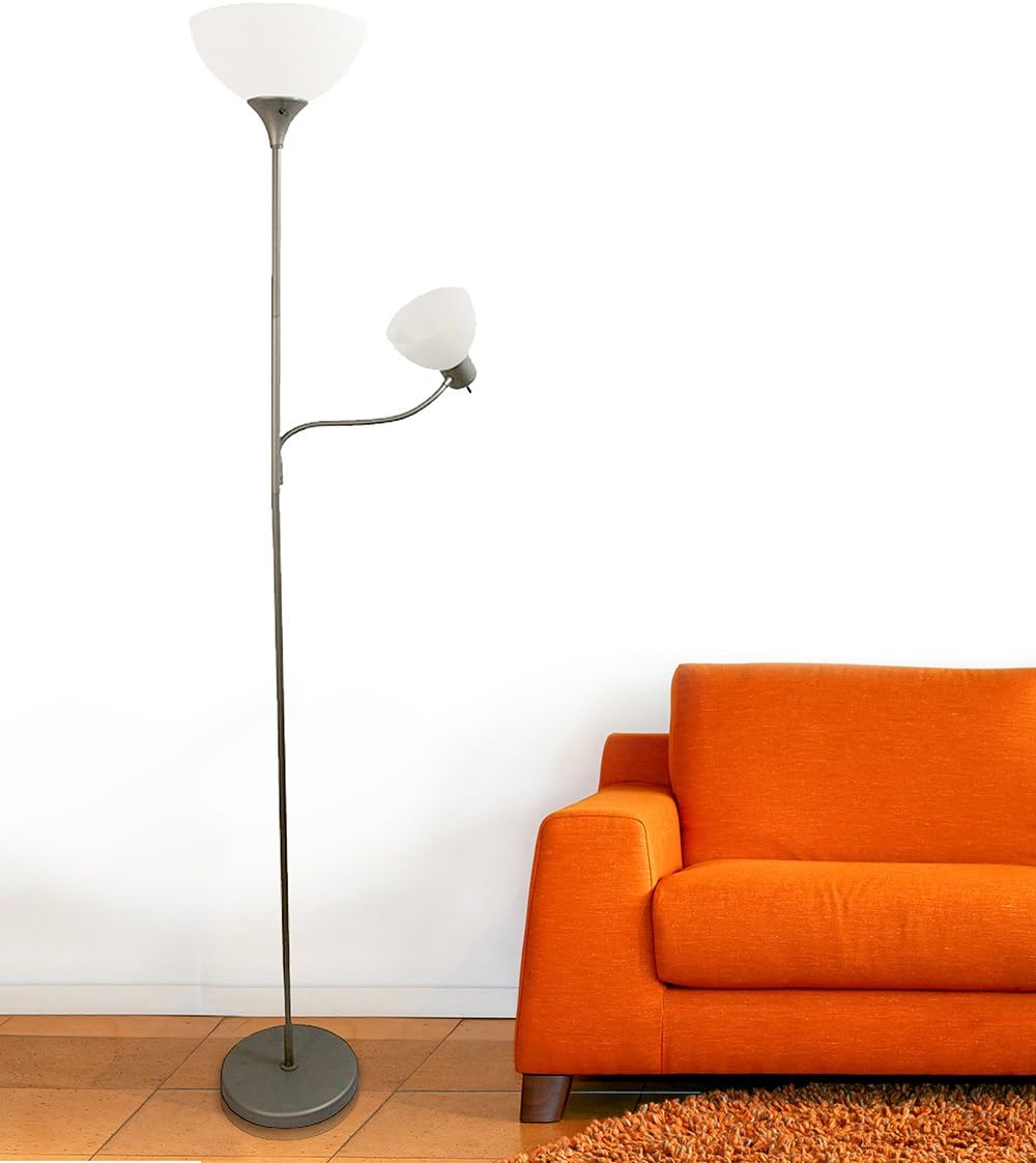 Simple Designs LF2000-SLV Mother-Daughter Floor Lamp with Reading Light, Silver