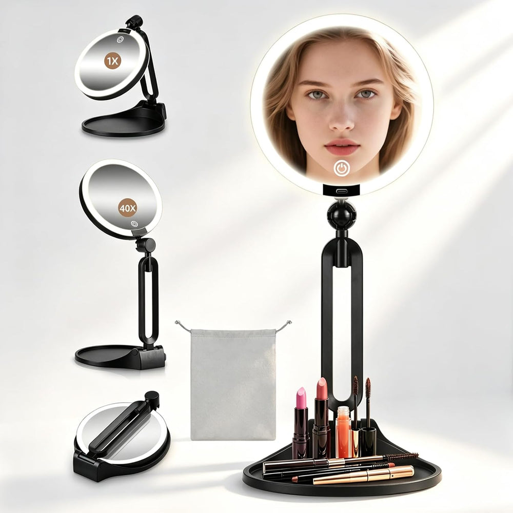40X/1X Makeup Magnifying Mirror with Lights, 6inch Double-Sided LED Mirror