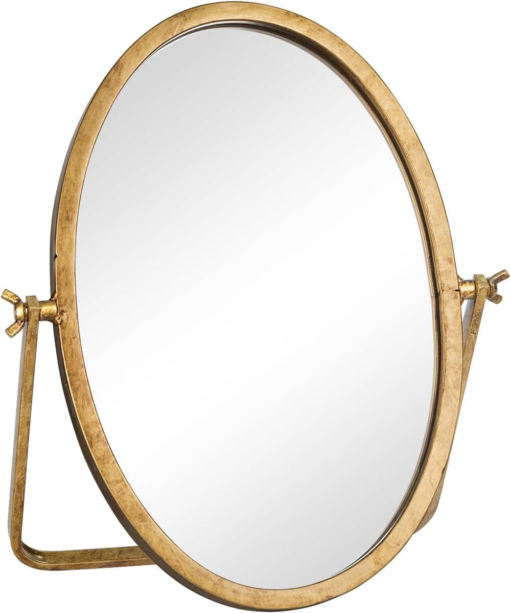 Oval Small Vintage Desk Mirror, Antique Gold Vanity Table Mirror