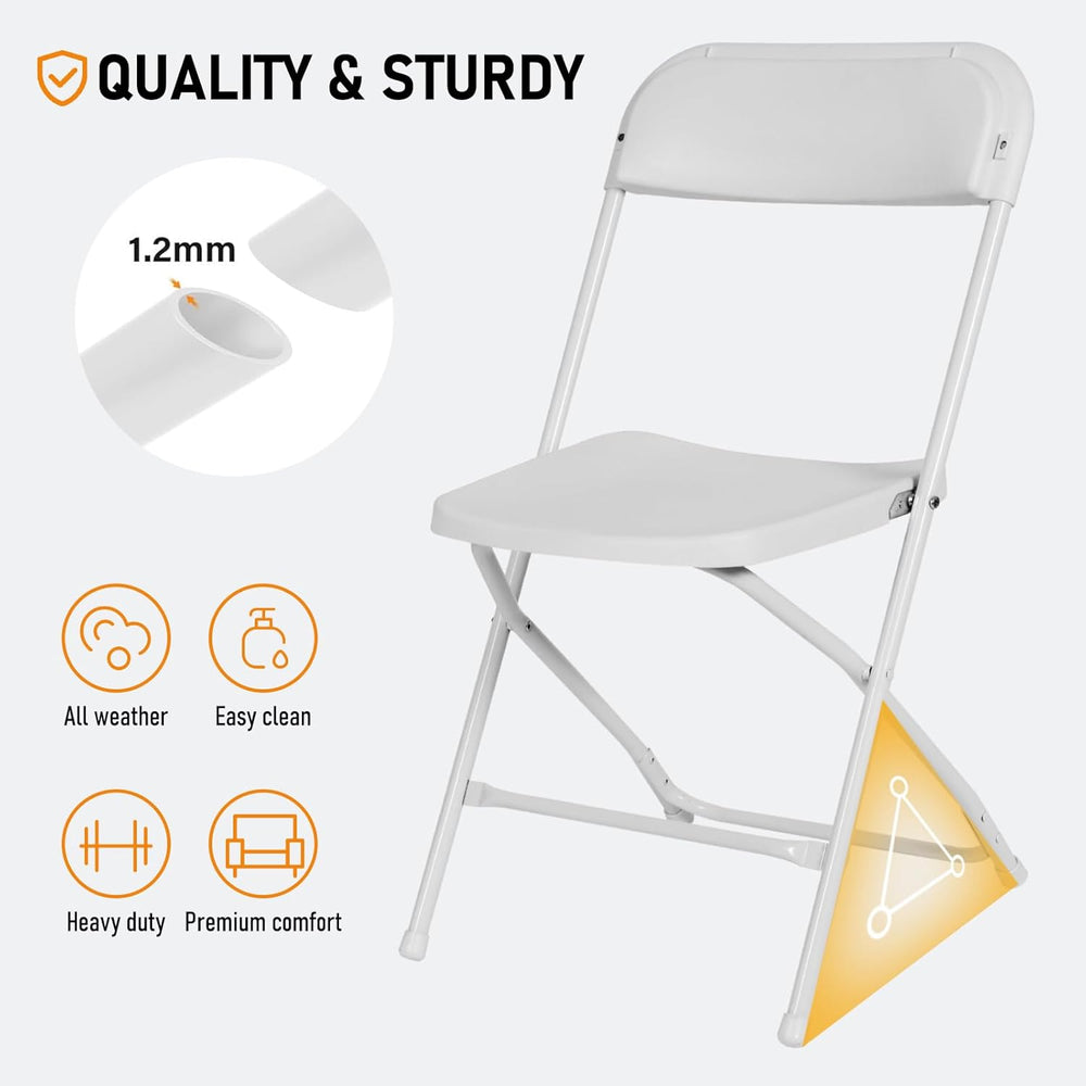 10 Pack White Plastic Folding Chairs,Steel Frame,350lb