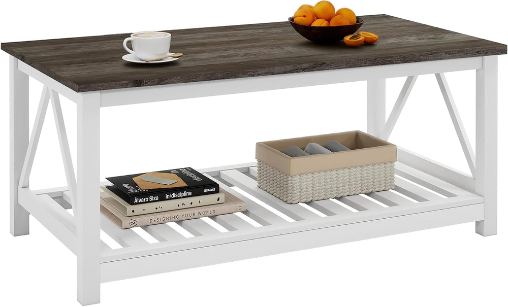 Coffee Table with Storage Small White Farmhouse Coffee Table for Livingroom