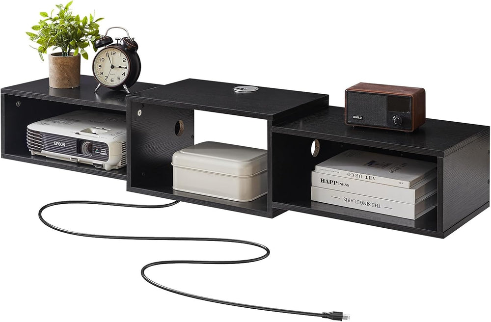 IBUYKE Floating TV Stand Wall Mounted with Power Outlet,Modern Wood Wall Moun...