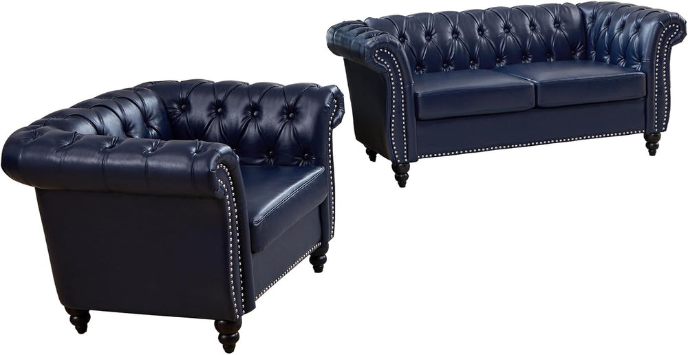 ORRD 2 Piece Chesterfield Faux Leather Sofa Couch Chair