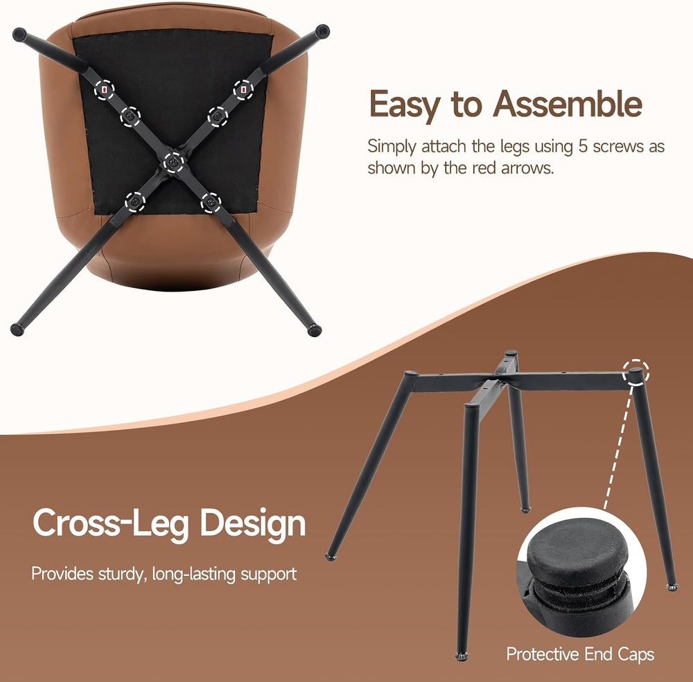 Dining Chairs Set of 2, PU Leather Armless with Metal Legs Brown