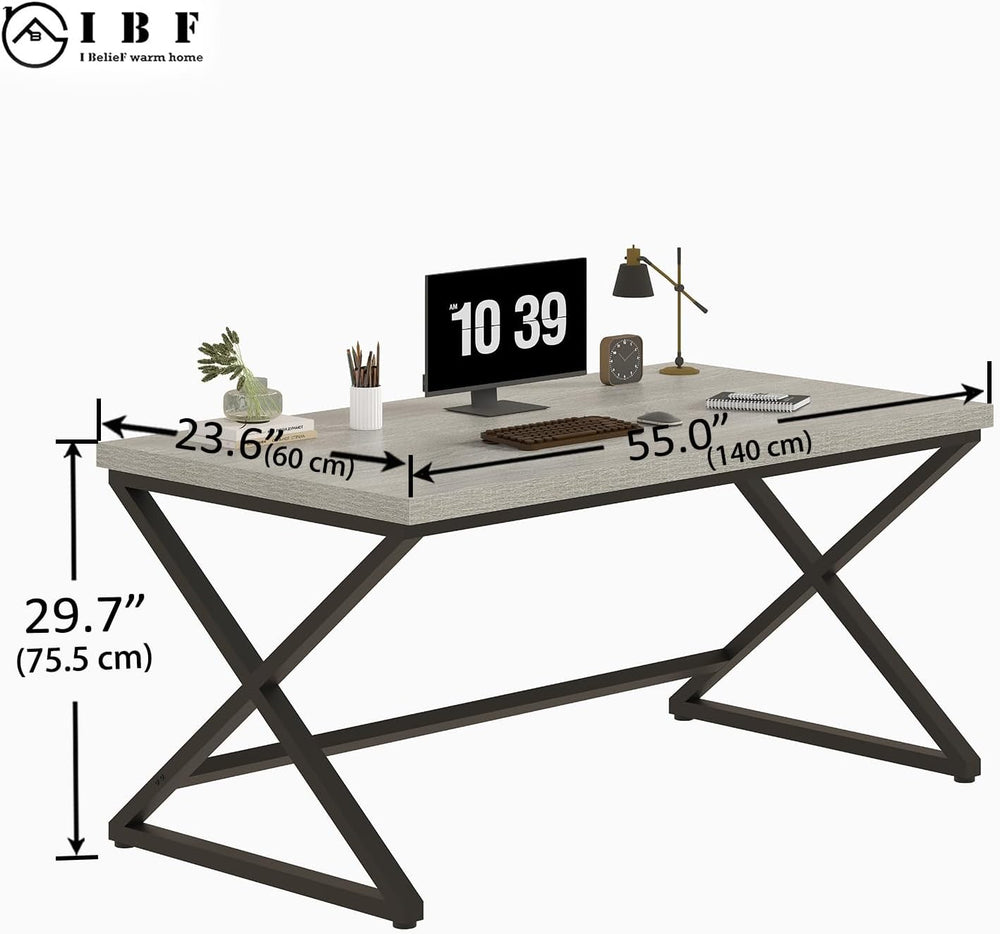 IBF 55" Gray Computer Desk, Writing Study Desk for Home Office, Light Grey