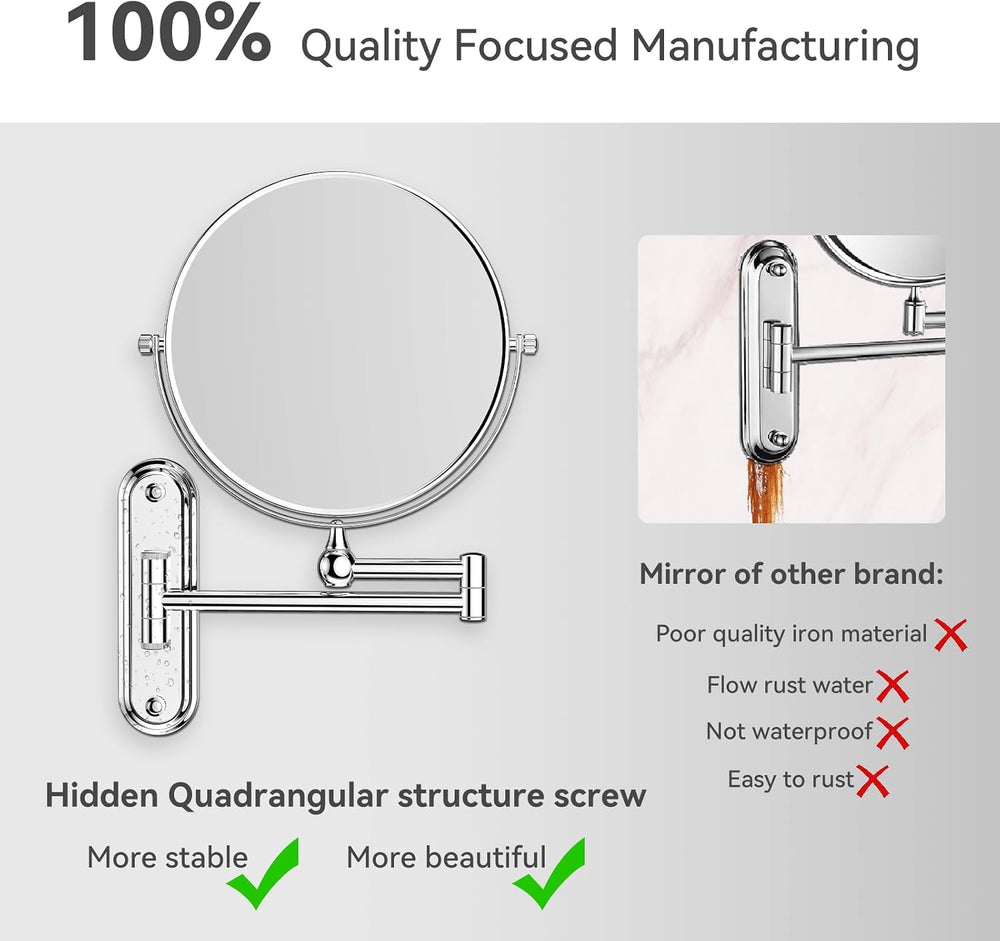 GURUN 8" Inch Magnifying Makeup Mirror Wall Mounted for Bathroom Chrome 20x