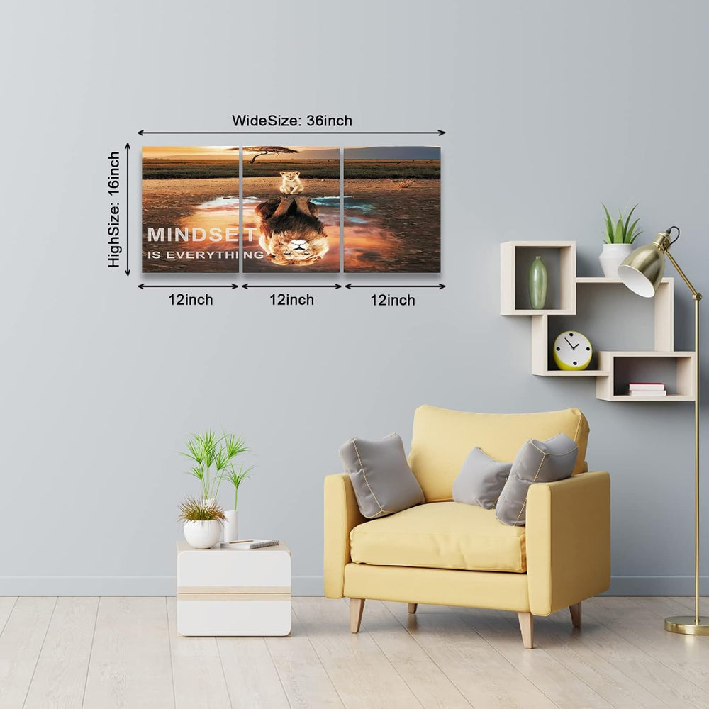 Mindset Is Everything Wall Art Lion Motivational Canvas Wall Art Posters Prin...
