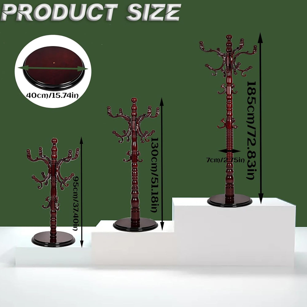 Wooden Coat Rack Freestanding, 14 Hooks, 73" Adjustable Height
