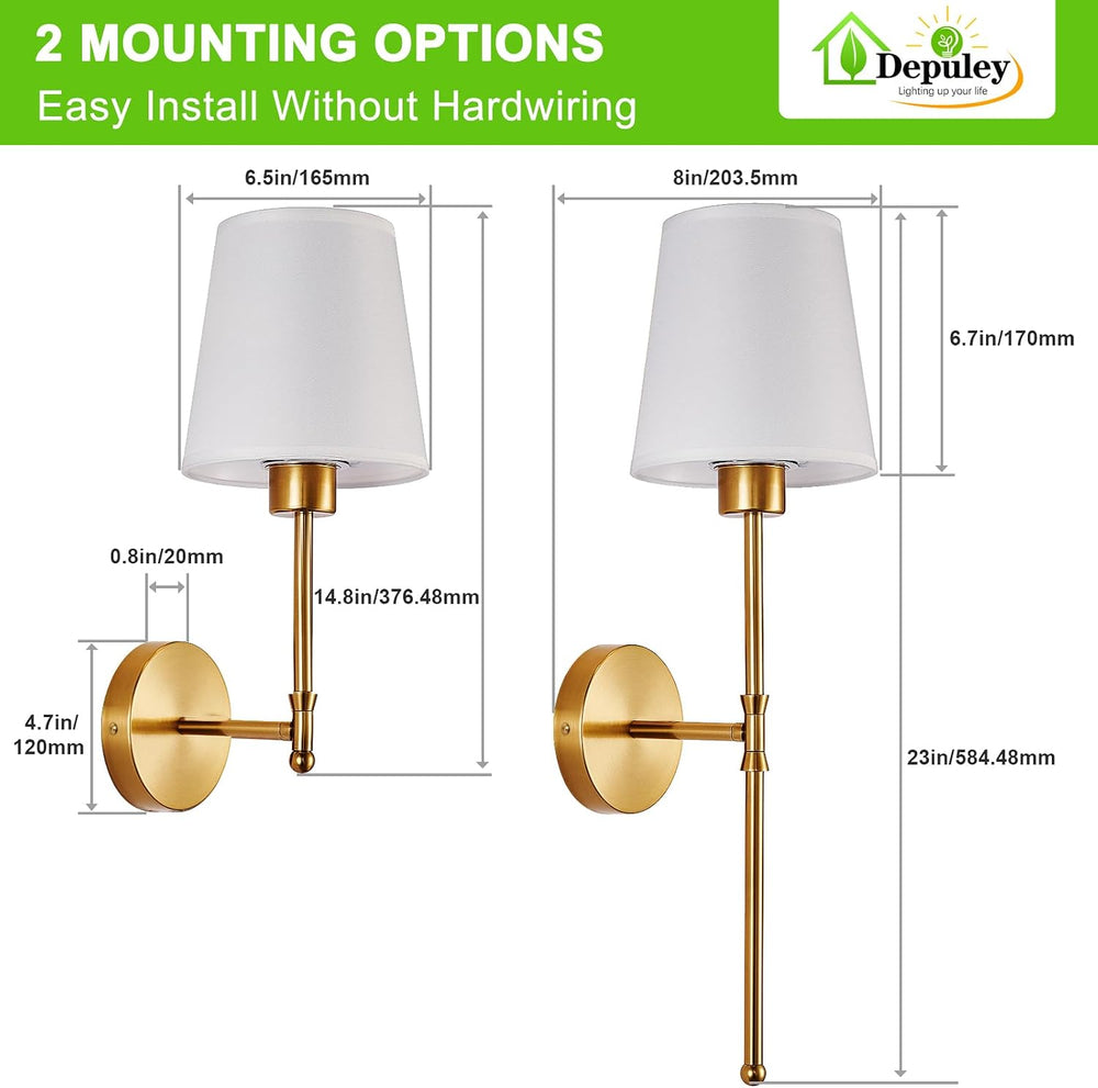 Depuley Battery Operated Wall Sconce: Set of 2 Wireless Wall Lights with 1000...