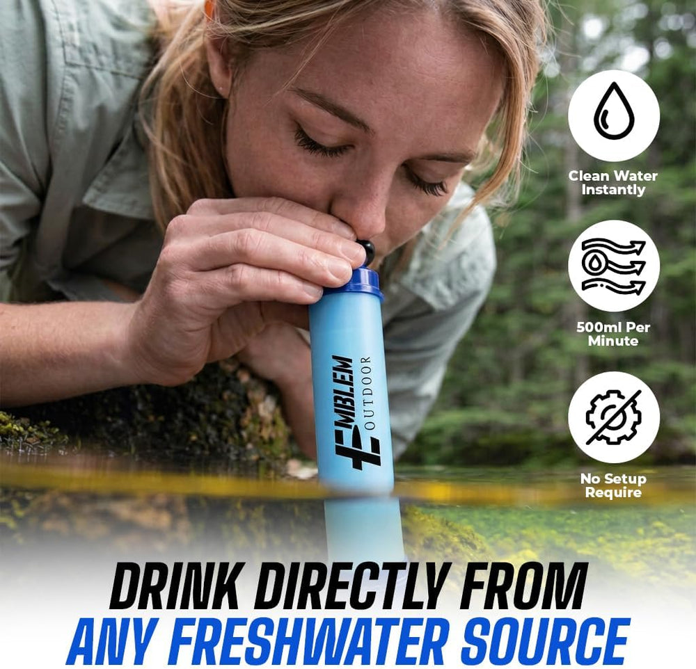 Portable Water Filter Straw 2-Pack for Camping & Emergency Prep